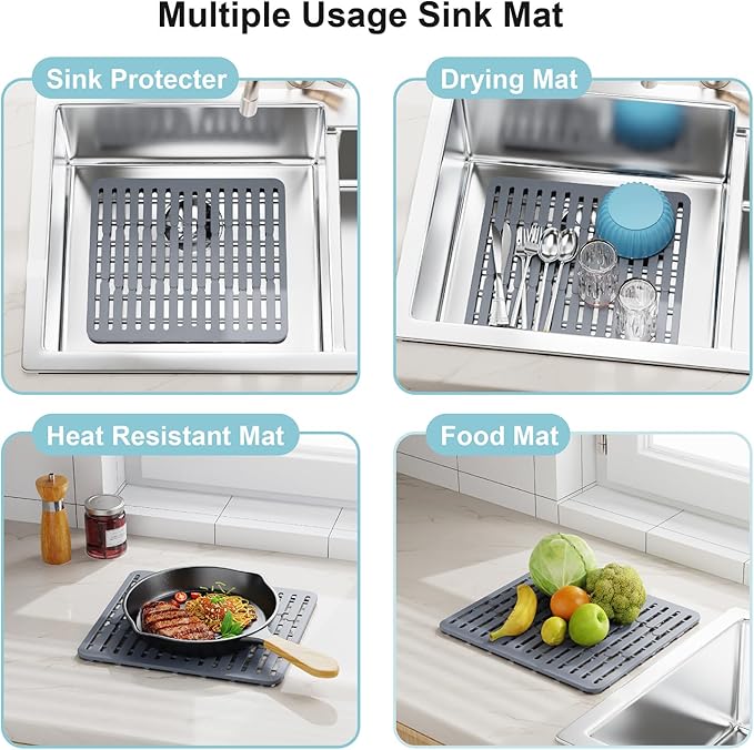 GSlife Expandable Dish Drying Rack for Large Sink- Stainless Steel Over the Sink Dish Drainer with Silicone Sink Protector and Locking Knob for Kitchen, 12.8" W x 13.4"-20.5" L, Silver