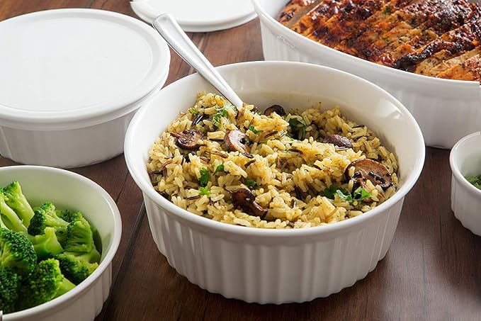 CorningWare French White 12-Pc Ceramic Bakeware Set with Lids Chip and Crack Resistant Stoneware Baking Dish, Microwave, Dishwasher, Oven, Freezer and Fridge Safe