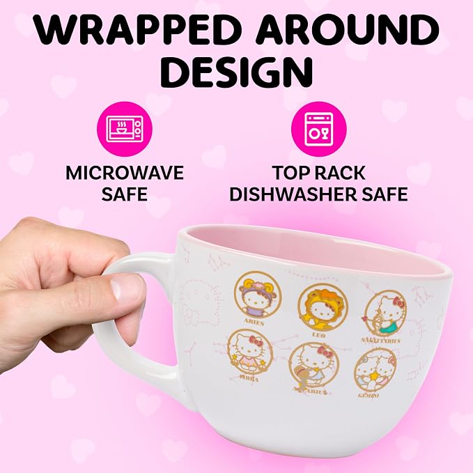 Silver Buffalo Sanrio Hello Kitty Astrology Signs Zodiac Ceramic Soup Mug, 24 Ounces