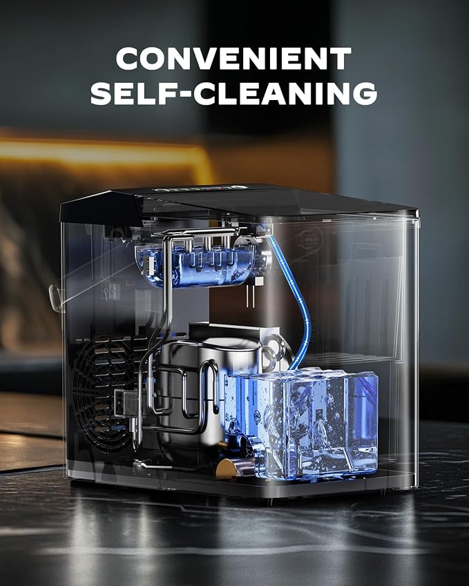 Ice Makers Countertop, Ice Maker with Self-Cleaning 1.8L Water Tank Large Ice Basket, Portable Ice Machine Produces 9 Ice Cubes in Just 6 Minutes Ideal for Home Kitchens and RVs