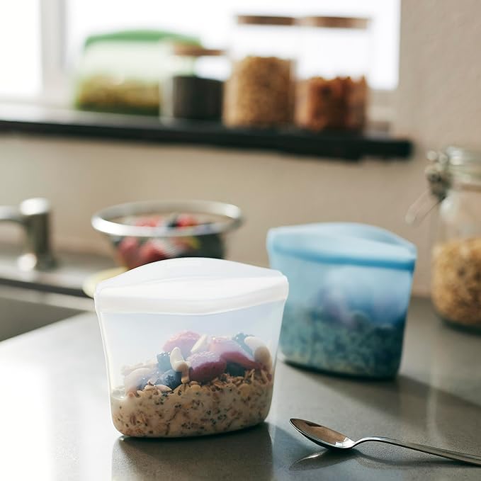 Stasher Silicone Reusable Storage Bag, 1-Cup Bowl, Reusable Freezer Bag, Microwave, Dishwasher, Oven Safe, Sous Vide, Premium Lunch Container, Eco Friendly, Food Storage Bag, Snack Bag, 8 oz, Clear | Reusable Food Bag