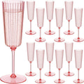 Jingmore 12 Pcs Plastic Ribbed Champagne Flutes With Stem, 6.4 oz Clear Vintage Disposable Champagne Glasses for Wedding Birthday Anniversary (Pink)