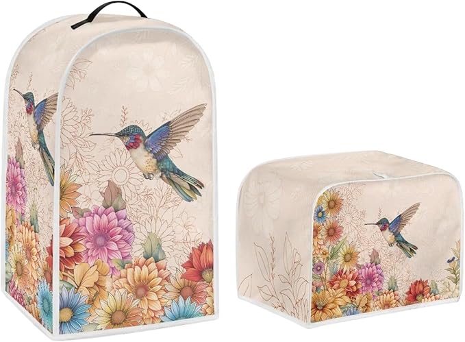 Hummingbird Appliance Covers Set Washable Kitchen Blender Dust Cover Flower Bread Maker Toaster Cover 2 Slice Kitchen Accessories