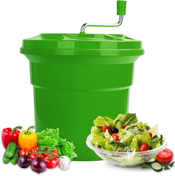 5 Gallon Commercial Salad Spinner and Dryer, Large Manual Vegetable Washer & Greens Dryer with Drain Tube, Heavy-Duty & FDA Listed for Restaurant, Home, Farm Use
