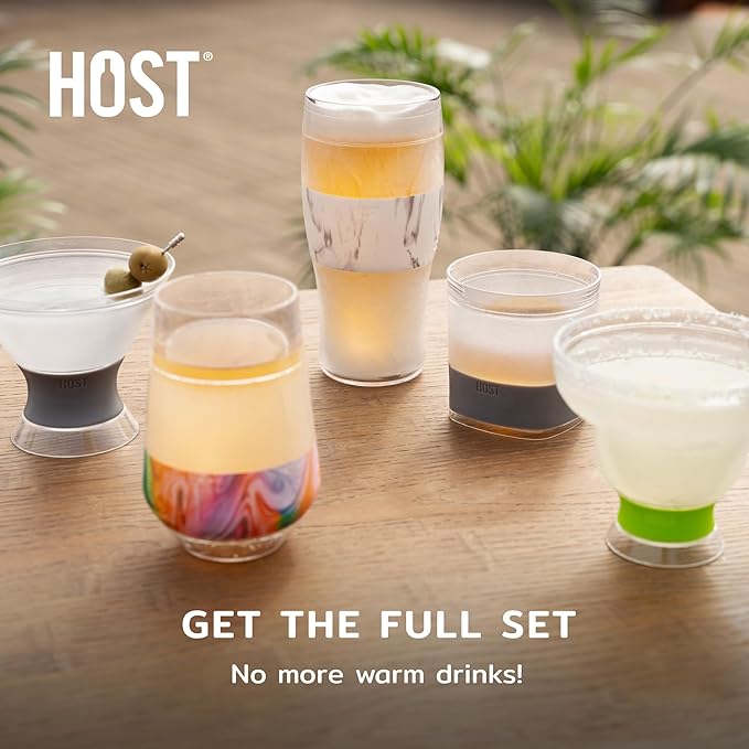 Host FREEZE Beer Glasses, Frozen Mugs, Freezable Pint Set, Keep Your Drinks Cold, Double Walled Insulated Glass, Tumbler for Iced Coffee, 16 oz, Set of 2, Varsity Blue