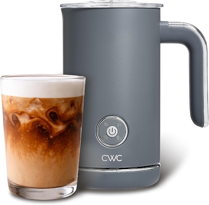 COOK WITH COLOR 4-in-1 Electric Milk Steamer and Frother - 2-Minute Heating and Frothing, Hot and Cold Foam Maker for Coffee, Latte, Cappuccino, Macchiato, Milk Warmer, Auto Shut Off, Grey