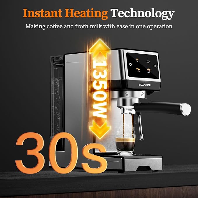 20Bar Espresso Machine with Poweful Milk Frother Rapid Cold Brew, Easy to Use Compact Espresso Maker, Fast Heat 1350W Barista-Quality Home Cappuccino Latte Machine,45oz Water Tank, Silver
