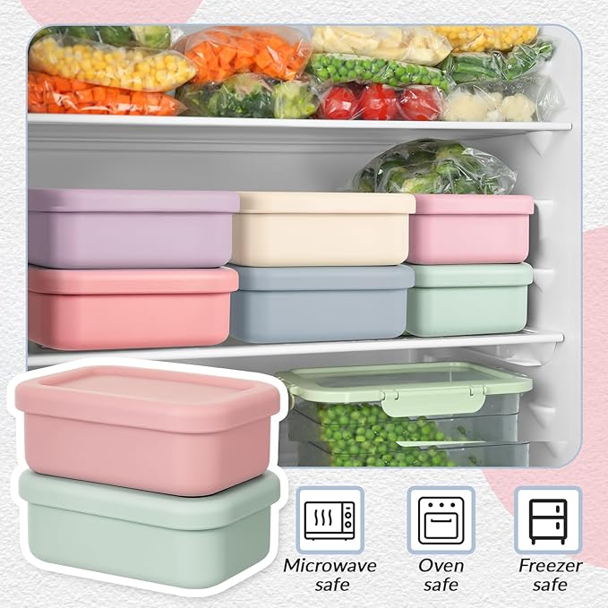 Teenyyou 6 Packs 1 Cup Silicone Soup Freezer Molds with Lid Silicone Soup Freezer Trays Rectangle Reusable Food Preserving Tray Freezing Sauces Stews(Multiple Color)