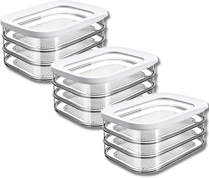 Multi-layer Food Storage Box with Lid, Deli Meat Ham and Cheese Container for Fridge, Stackable Container Set for Meal Prep, Fridge Organization, Pantry Storage (3PCS)