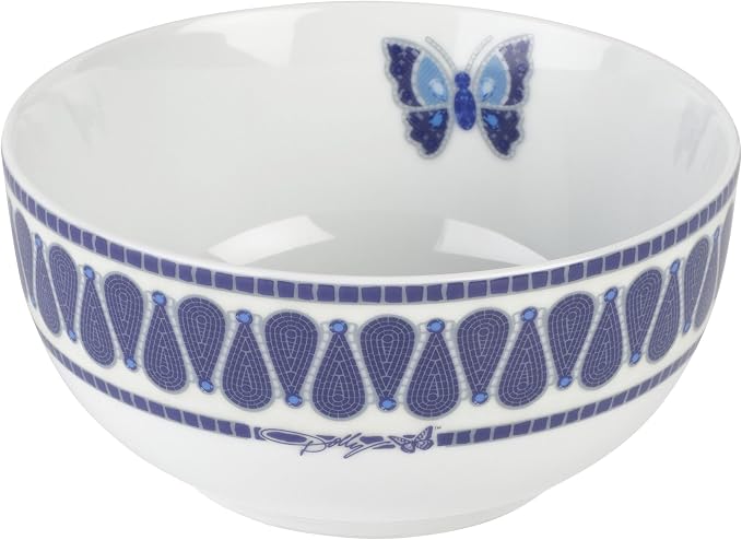 Dolly Parton 12 Piece Jeweled Mosaic Blue Butterfly Dinnerware Set Porcelain Dinner Plates Salad Plates Bowls, Service for 4, Microwave Dishwasher Safe