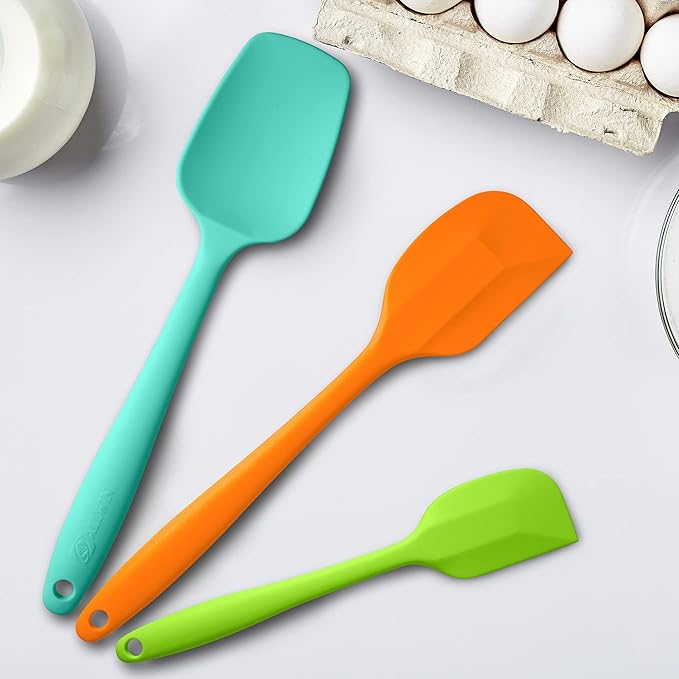 Silicone Spatula 3‑Piece Set Heat Resistant 600°F Non‑Stick Rubber Spatulas with Stainless Steel Core ALLWIN HOUSEWARE Large Spatula, Spoonula & Mini Spatula for Cooking & Baking, Multicolored