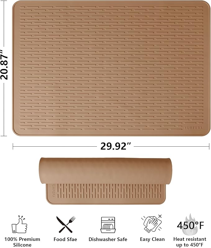 YUHFERA Stove Top Cover for Electric Stove - Silicone Stove Mat for Glass Top, Glass Cooktop Protector, XL Dish Drying Mats For Kitchen,Oven Covers for Electric Stove (Caramel,30 x 21)