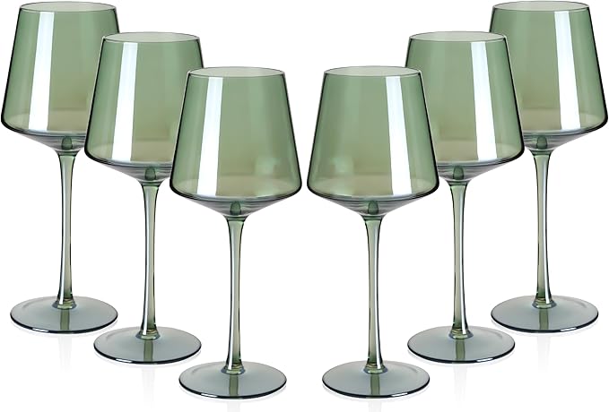 Green Wine Glasses Set of 6-18oz Colored Square Wine Glasses with Tall Long Stems and Flat Bottom,Crystal Colorful Wine Glass-Unique Gifts for Wine Lovers,Wedding Gifts (Light Blue Sea)