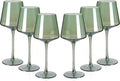 Green Wine Glasses Set of 6-18oz Colored Square Wine Glasses with Tall Long Stems and Flat Bottom,Crystal Colorful Wine Glass-Unique Gifts for Wine Lovers,Wedding Gifts (Light Blue Sea)