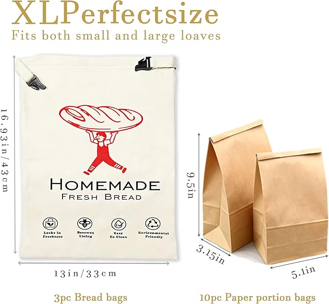 3pc-Beeswax Bread Bags for Homemade Bread & Sourdough,Zipper, – XL Eco-Friendly, Natural, Food-Safe Storage Bag to Keep Loaves Fresh Longer – Sustainable, Zero Waste