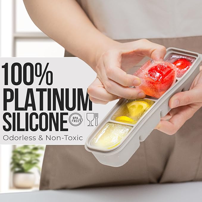Silicone Ice Cube Freezer Tray with Lid, 100% Food-Grade Platinum Silicone,Leak Resistance & Dishwasher Safe for Baby Food Prep,Breast Milk,Purees - Korean Made (4 Sets 0.7 oz/12 Sections)