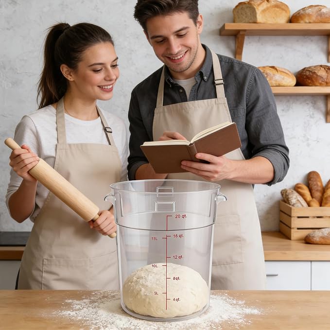 2 Pack Square Food Storage Container With Lid,12-22 Quart Commercial Storage Box With Scale & Handle,Cake Making,Dough Marinating Meat,Kitchen Supplies (Polycarbonate, Round 21 Quart)