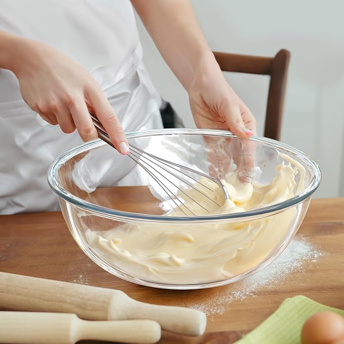 Extra Large Glass Mixing Bowls Clear Glass Salad Cooking Bowls for Kitchen Salad Bread Storage (6 Qt)