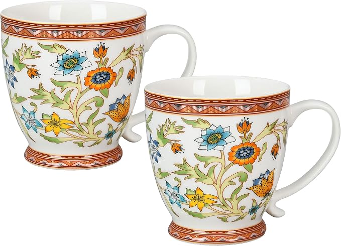 STP GOODS Porcelain Mug 13.5 fl. oz. - Set of 2 in Gift Box Coffee Cup, Gift for Women and Men (Fleurs des Prairies)