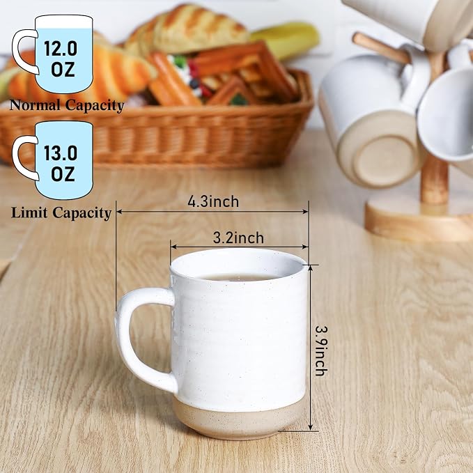 Baderke Coffee Mugs Set of 6, 12oz Ceramic Coffee Cups Large Tea Cups with Handle for Coffee, Soup, Latte, Cappuccino, Mocha, Cocoa, Mug Set Gift for Wedding, Microwave and Dishwasher Safe, White