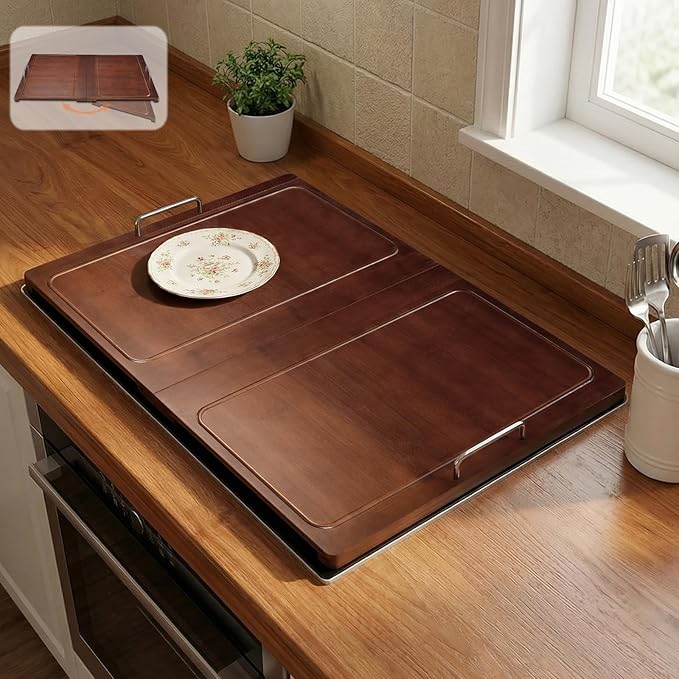 UTCG Noodle Board Stove Cover: 29.5×22 inch Bamboo Foldable Multiple Stove Top Cover with Handles for Gas & Electric Stoves - As Kitchen Sink Cover ＆ Decorative Tray for Prep Space