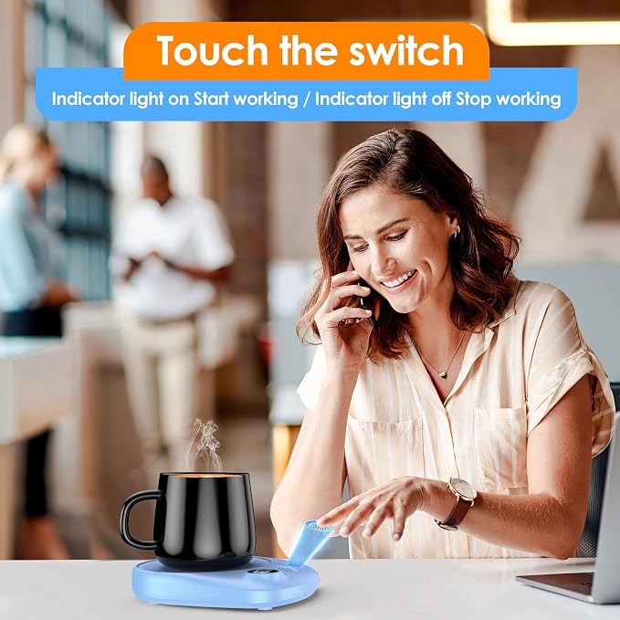Coffee Mug Warmer - Fastest Heating & Highest Temperature, Coffee Cup Warmer for Desk Auto Shut Off, 4 Temp Settings & 1-12H Timer, Smart Electric Beverage Warmer for Coffee, Tea (Blue)