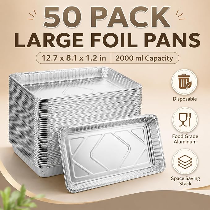 CYEAH 50 Pcs Cookie Sheets for Baking, 12.6 x 8 in Aluminum Foil Pans Durable Nonstick Aluminum Foil Trays, Disposable Aluminumm Foil Grill Topper Pan for BBQ, Outdoor Cooking and Camping