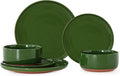 6 Piece Dinnerware Set, Dual Glaze Stoneware Plates and Bowls Sets, Modern Dinner Plate, Salad Plate, Cereal Bowl, Dish Set for 2, Microwave and Dishwasher Safe, Forest Glaze Green