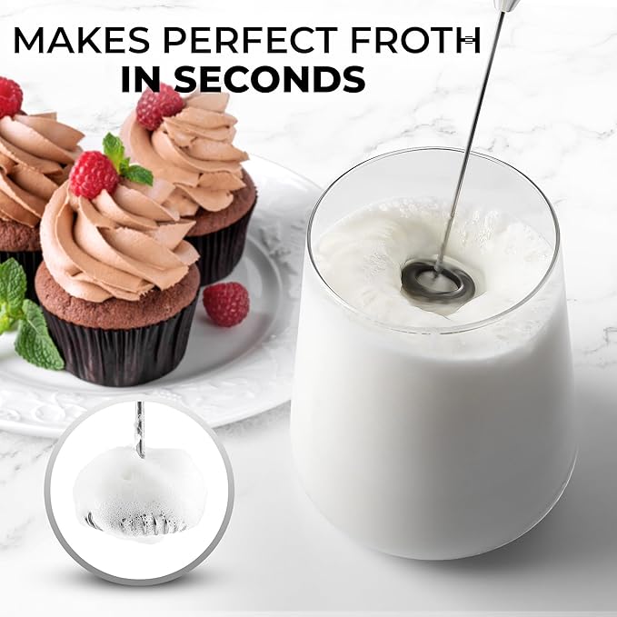 Zulay Kitchen Powerful Milk Frother Wand - Ultra Fast Handheld Drink Mixer - Electric Whisk Foam Maker for Coffee, Lattes, Cappuccino, Matcha & Creamer - Iridescent Blue