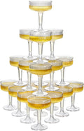 Houmury 20 Pcs 7oz Plastic Champagne Glasses Unbreakable Plastic Martini Glasses Flutes Reusable Clear Acrylic Coupe Drinkware For Wedding Birthday Party (20, Clear)