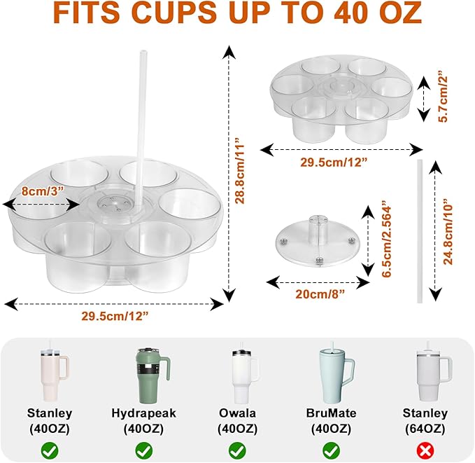 Aobiono Water Bottle Organizer for Stanley 40 oz Tumbler, Rotatable Cup Holder Stand 6 Slot Lazy Susan Spinning Carousel, Kitchen Cabinet Storage Accessories (Transparent)