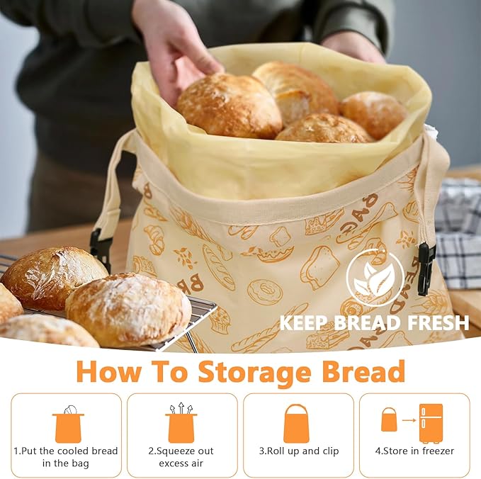 Reusable Pure Beeswax Bread Bags for Sourdough, Organic Cotton Beeswax Dough Bags, 2 Packs Homemade Bread Storage and Bowl Cover