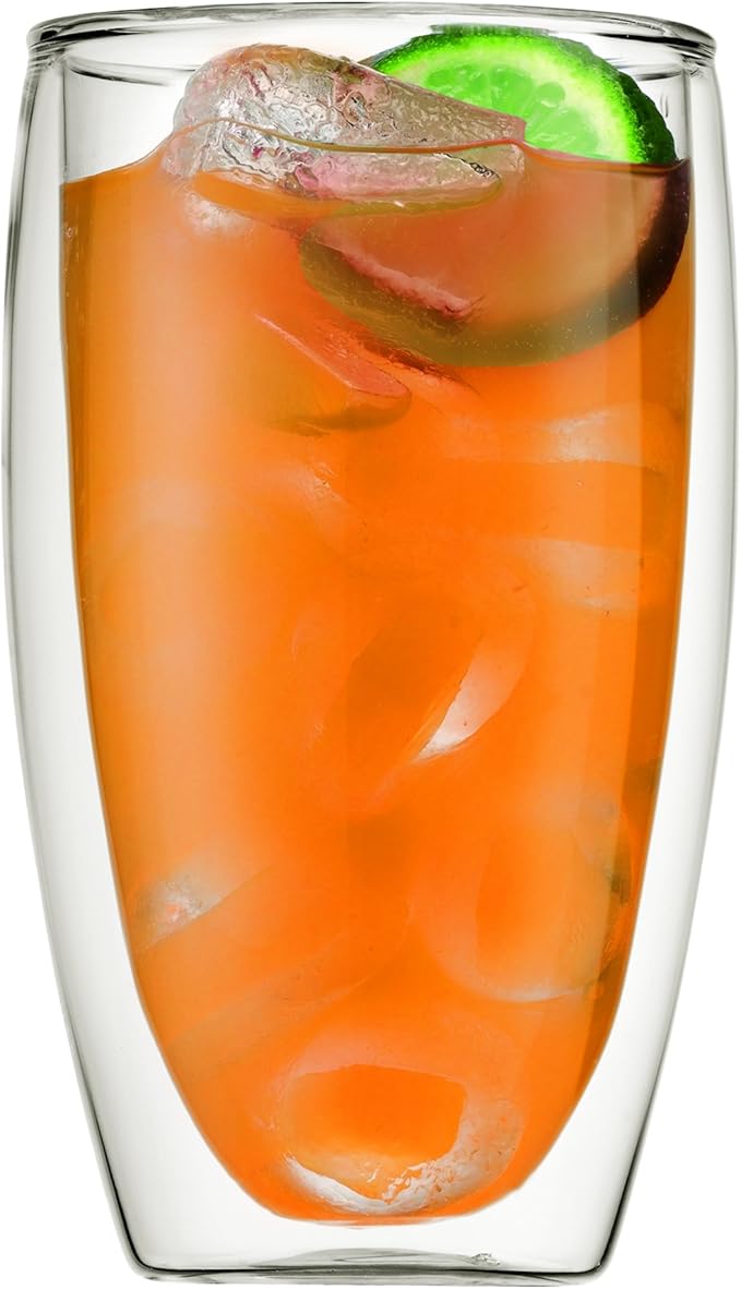 Bodum 15oz Pavina Double Wall High-Heat Borosilicate Glass, Set of 2, Clear (Pack of 4)