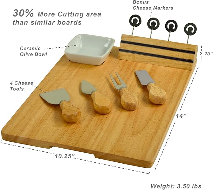 NCAA Texas University at Austin Officially Licensed Longhorns Bamboo Cheese/Charcuterie Board with Ceramic Bowl, Knife set & cheese Markers