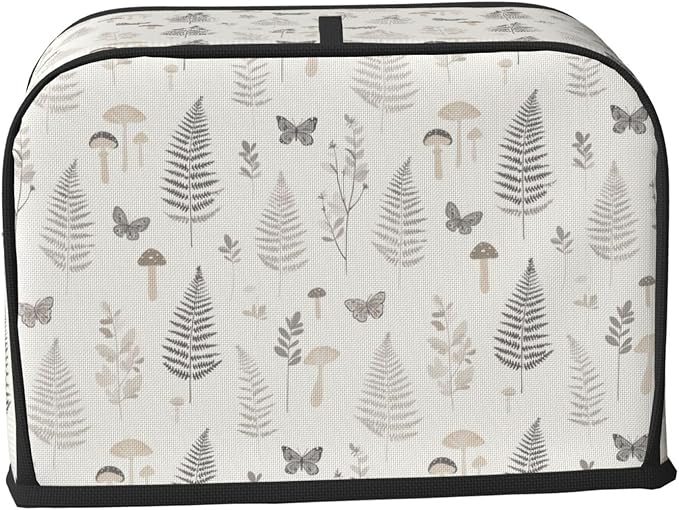 2 Slice Toaster Cover for Kitchen Botanical Leaf Butterfly Mushroom aterproof and Dustproof Toaster Dust Cover with Side Pockets Decorative Universal Cover for Wide Slot Toasters and Small Appliances