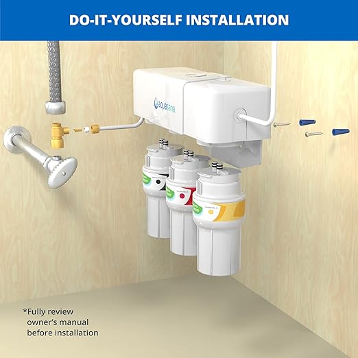 Aquasana Under Sink Water Filter System - Reduces PFAS, Lead, & Chlorine in Drinking Water - Under Counter Claryum Filtration for Kitchen - 3-Stage - Chrome Faucet - AQ-5300.56