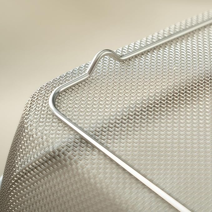 18/8 Stainless Steel Fine Mesh Strainer Basket with Feet, Rectangular Colander for Vegetables, Fruits, Pasta, Noodles – Rustproof, Durable & Easy to Clean (12.2 inch)