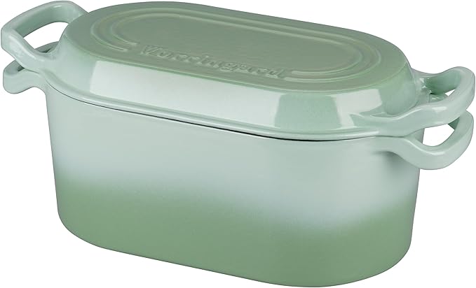 VORRINGARD Oval Dutch Oven Pot with Lid, Enamel Coating Cast Iron Bread Pans for Homemade Sourdough Bread Baking, Cooking, 4 Quart, Green