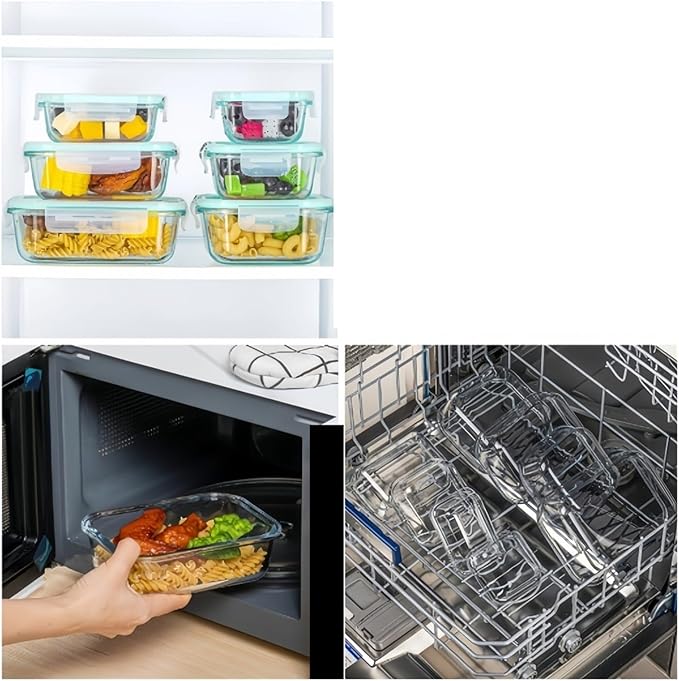 Glass Meal Prep Containers with Locking Lids - Microwave & Dishwasher Safe Bento Box for Food Storage(370ml)