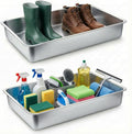 Suclain 2 Pack Stainless Steel Boot Trays for Entryway Under Sink Mat Tray Litter Box for Kitchen Cats Cabin Bathroom Office Storage Decoration, 20 x 14 x 4 in, Non-Slip Rubber Feet(20 x 14 x 4 Inch)