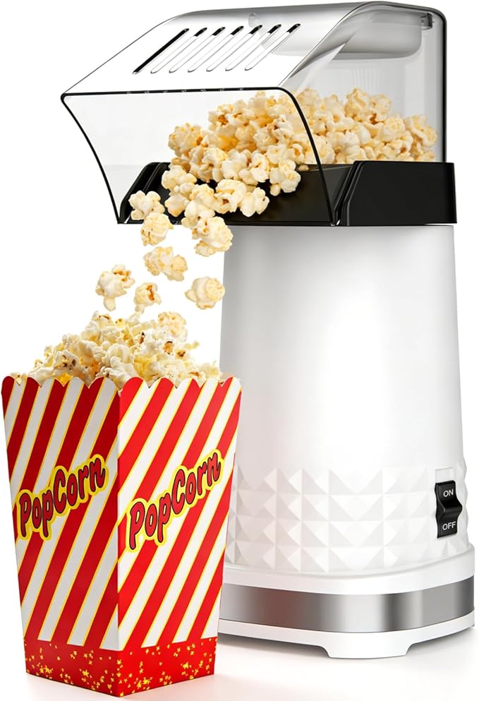 1200W Quick Popcorn Popper, ETL Certified Oil-Free Healthy Air Popper, 4.5-Quart Popcorn Maker for Movie Nights & Parties, White