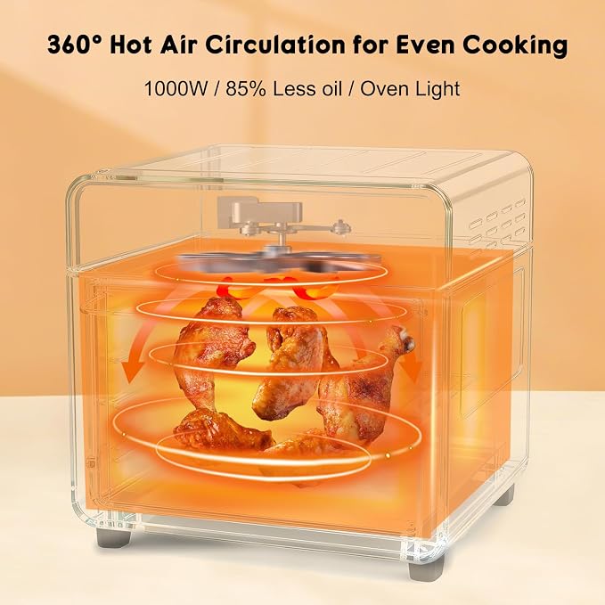 10QT Air Fryer Toaster Oven Combo, 3-Layer Cooking Air Fryer Oven with Visible Window, Countertop Airfryers with 5 in 1 Functions, Cooks 6 Toast slices at once, Compact capacity for small kitchen