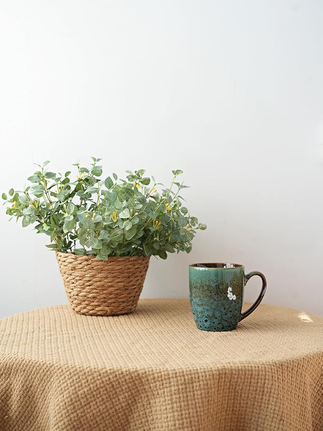 Bosmarlin Ceramic Coffee Mug Set of 4, 17 Oz, Coffee Cups with Big Handle, Microwave Safe, Unique Reactive Glaze (Blue)