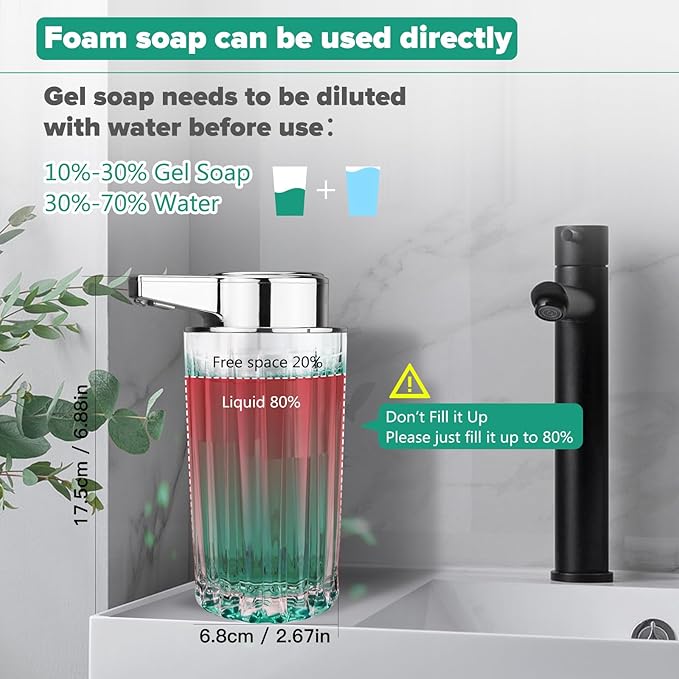 Automatic Soap Dispenser Foam for Kitchen: 11 OZ Glass Touchless Clear Auto Foaming Soap Dispenser for Bathroom - Hand Dish Lotion Home Countertop Kids - Family Couple
