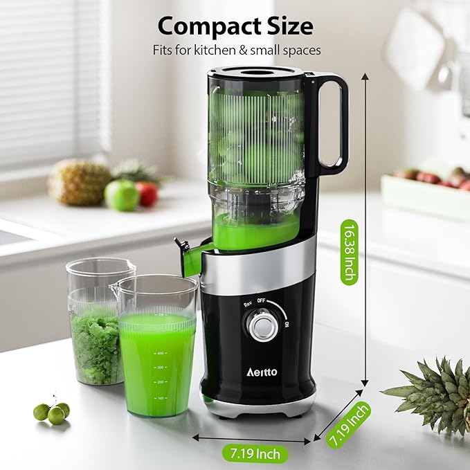 Aeitto Cold Press Juicer, Juicer Machines with 4.9" Large Feed Chute, Fits Whole Vegetables and Fruits, Professional Juice Maker, Easy to Clean, High Juice Yield, Easy to Assemble