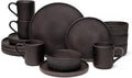 OTAGO 16-Piece Dinnerware Set for 4 with Mugs, Ribbed Stoneware Plates and Bowls Sets, Unique Handcrafted Reactive Glaze, Chip and Scratch Resistant Dish Set, Microwave & Dishwasher Safe, Black