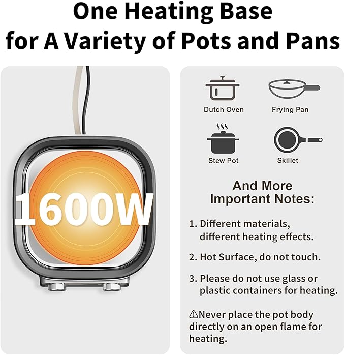 6-Quart Electric Skillet, Hot Pot | Non-Stick PFOA-Free Ceramic-Coated Pot, 1600W, Timer & 3 Power Settings for Steak, Egg, Ramen, Nonstick Pot