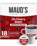Maud's Cherry Flavored Coffee Pods, 18 ct, Medium Roast Flavored Coffee in Single Serve Pods – 100% Arabica Beans, Compatible with Keurig K Cups Maker