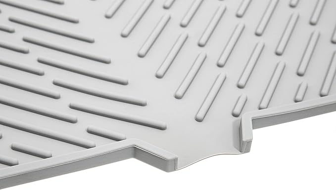 Luxet Silicone Dish Drying Mat with Built-in Drain Lip - Hygienic Drying Pad - Sturdy Compact Easy to Clean Tray Protects Surfaces Prevents Water Build Up -16.5 x 13 Inches (grey)