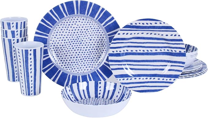 Melamine Dinnerware Set for 4-16 Pcs:Camping Dishes Set with Dinner Plates,Salad Plates,Cups and Bowls.Lightweight and Unbreakable.Indoor and Outdoor Use. flower 10